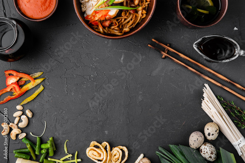 Asian food ingredients on background