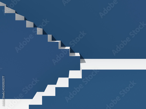 White and blue stairs on blue background  abstract steps  minimal scene 3d rendering  3d illustration