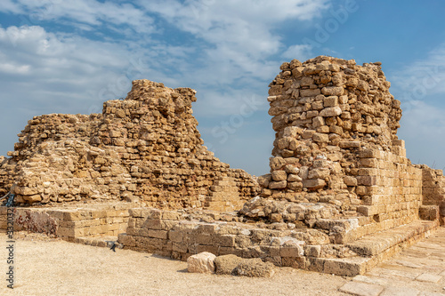 Old Crusader Castle Ruins in Apollonia by the Mediterranean Sea (Israel)