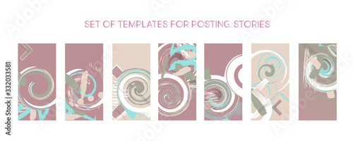 Art set of pastel restrained pale of templates for posting for social media stories trending or for printing postcards with your brand