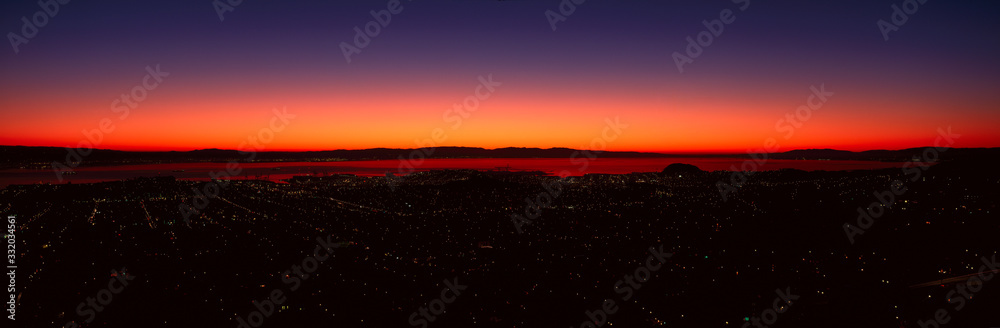 View of the San Francisco Bay Area at sunrise from Twin Peaks, San Francisco, California