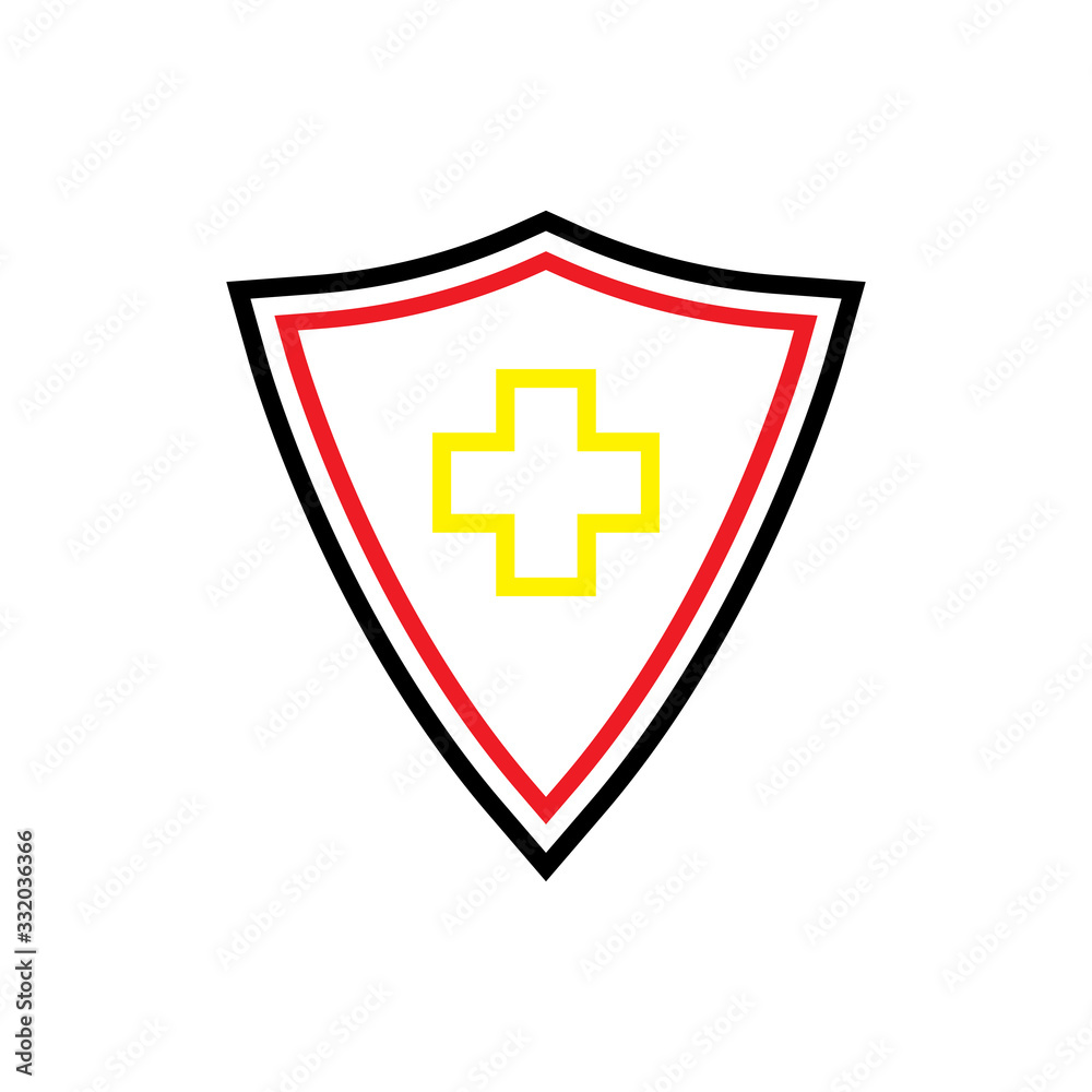 Obraz premium Shield with Plus Medical protection logo design vector