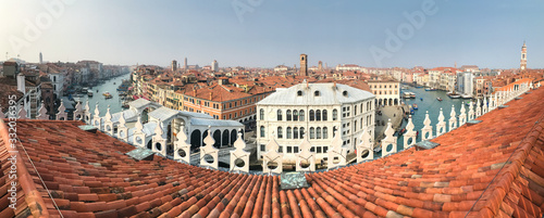 Venice, Italy, Panoramic view of the Grand Canal from the top of the Fondaco dei Tedeschi © Marcin Rogozinski