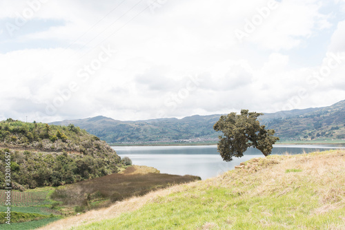 Rural Andean landscape, Lake Tota and the fields that surround it