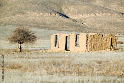 Deserted mud house on Route 166 near Cuyama, California photo