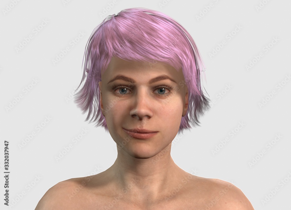 Smiling puzzled beautiful woman face . 3d advertisement series faces. 3d illustration face Smiling puzzled beautiful woman face . 3d advertisement series faces. 3d illustration face