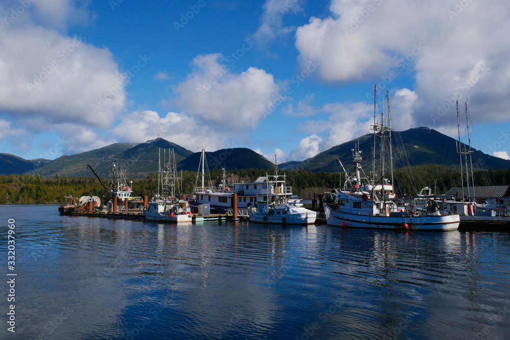 Boats moored in Ucluelet harbor
