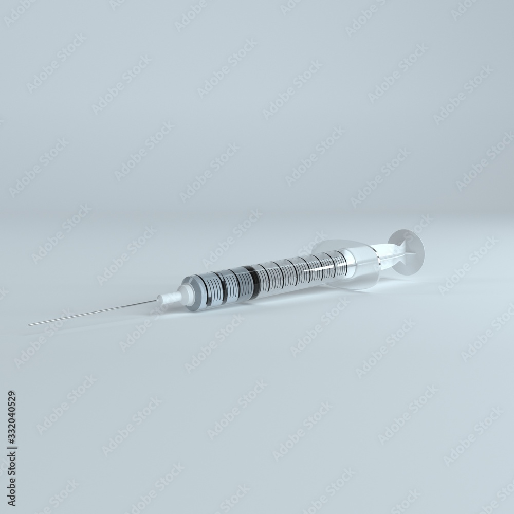 Syringe with medication for injection isolated on light white background with clipping path. Free space for text. 3D rendering. 3D Mock up for your design. Syringe with medication for injection isolated on light white background with clipping path. Free space for text. 3D rendering. 3D Mock up for your design.