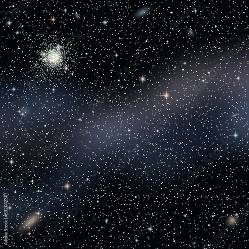 Night sky vector background with star cluster, nebula and galaxies