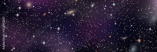Night sky vector background with star cluster, nebula and galaxies
