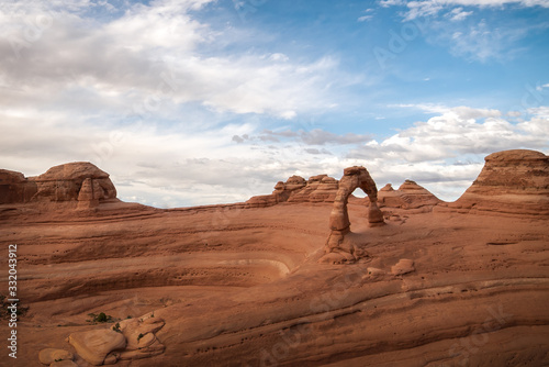 A beautiful landscape shot of Delicate Arch in Arches National Park, Utah. 