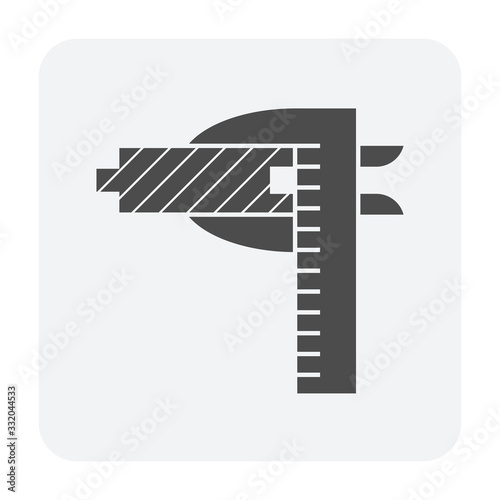 Measurement icon. Consist of Wood floor material and vernier caliper. That floor material test and quality inspection for quality work of floor finishing material construction or installation work.