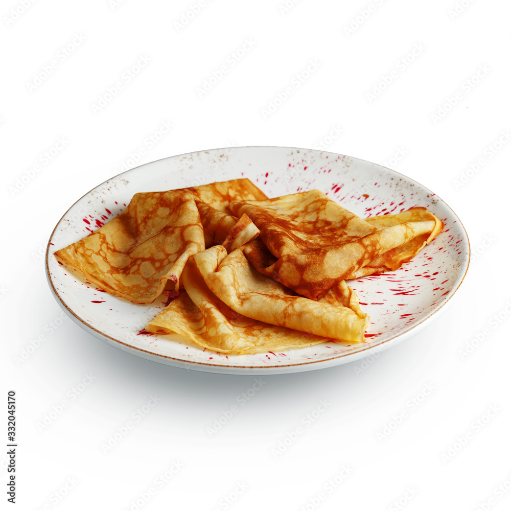 appetizing pancake with meat filling, exquisite restaurant dish breakfast is a classic serving. appetizing pancake with meat filling, exquisite restaurant dish breakfast is a classic serving.