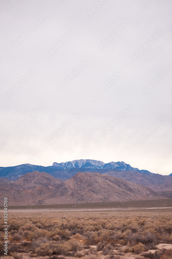 Desert Mountains in Southern Nevada with Brush in the forground