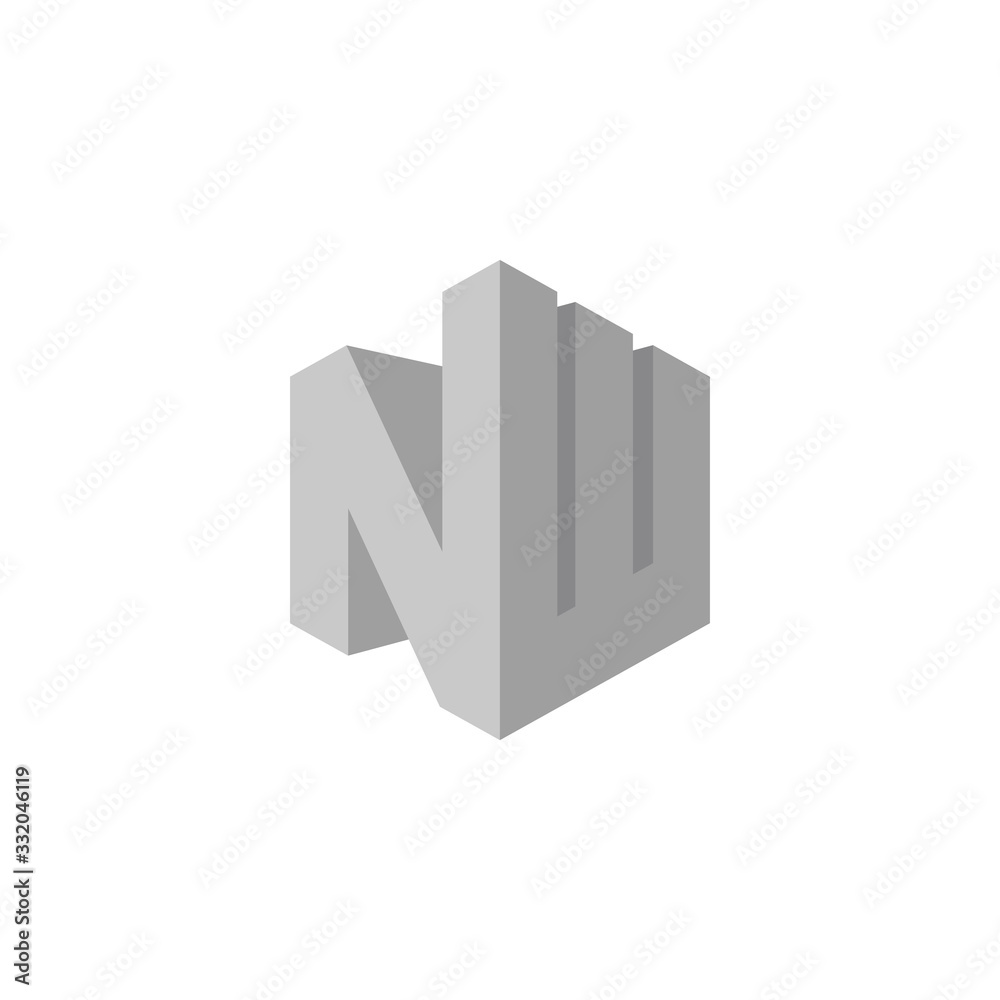 letter nw simple geometric 3d gradient shadow design logo vector letter nw simple geometric 3d gradient shadow design logo vector