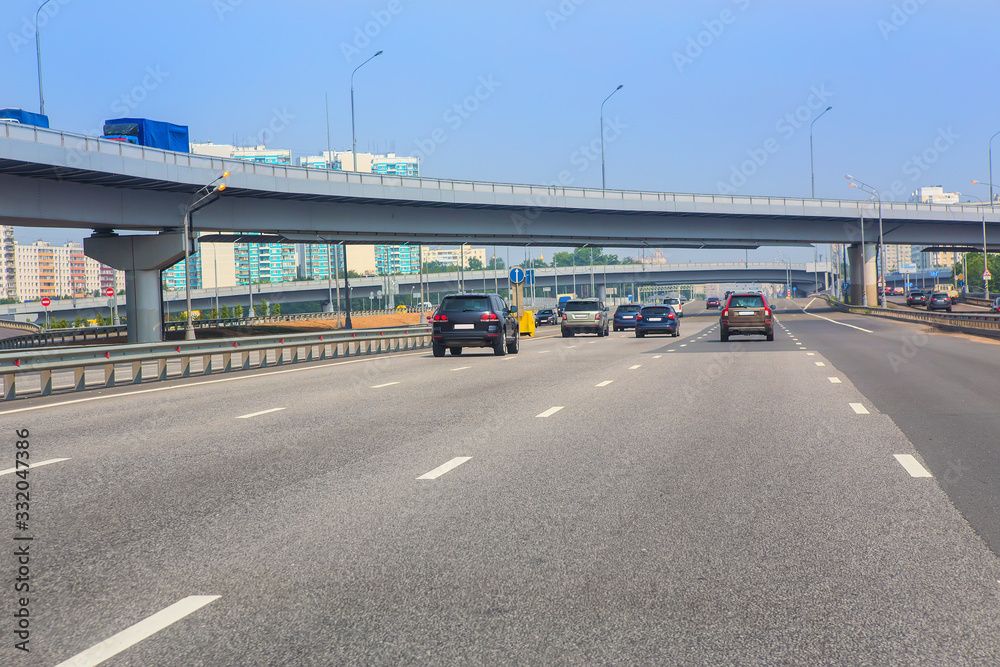 Car traffic on the road in the city