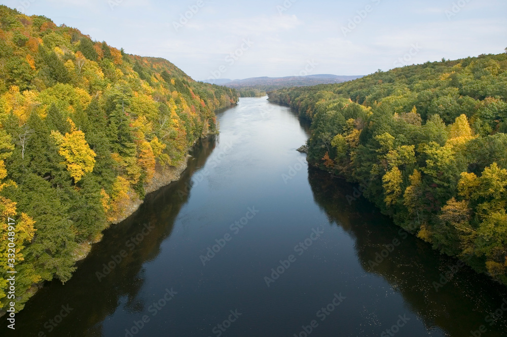 Connecticut River and autumn color on the Mohawk Trail of western Massachusetts, New England