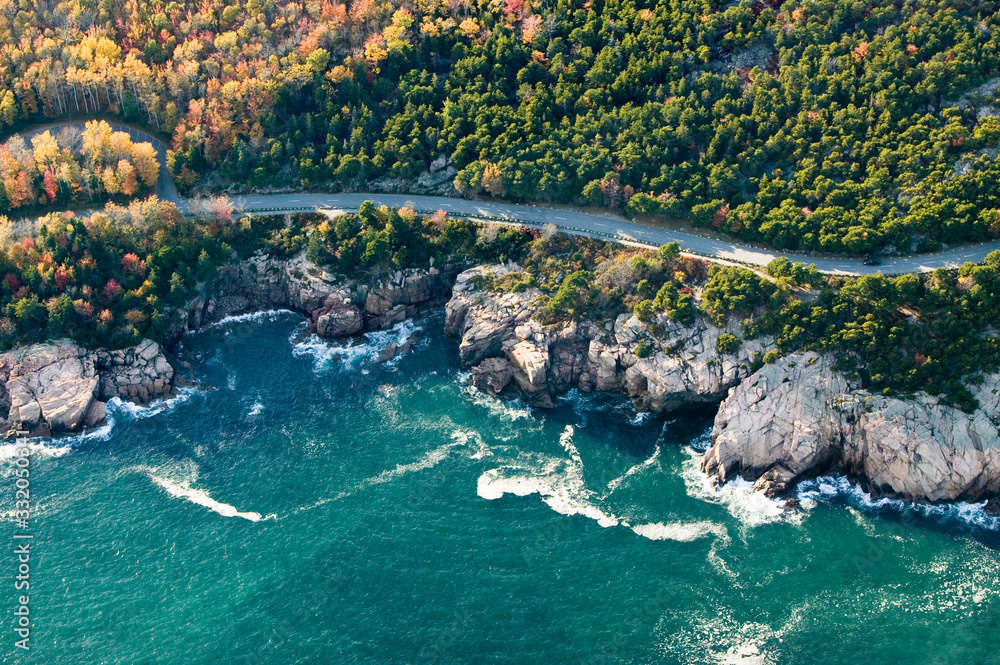 Ταπετσαρία Aerial views of coastline surrounding Acadia National Park, Maine in autumn