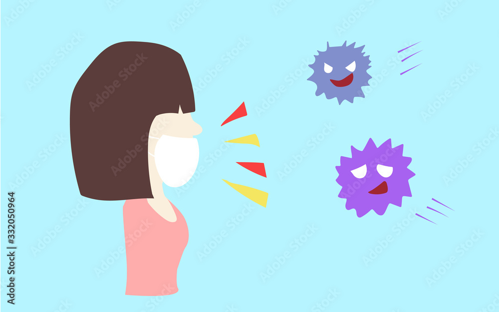 ウイルス感染対策 風邪予防 花粉症イメージ 女性とウイルスのゆるいイラスト Ai ベクターデータ Vector De Stock Adobe Stock