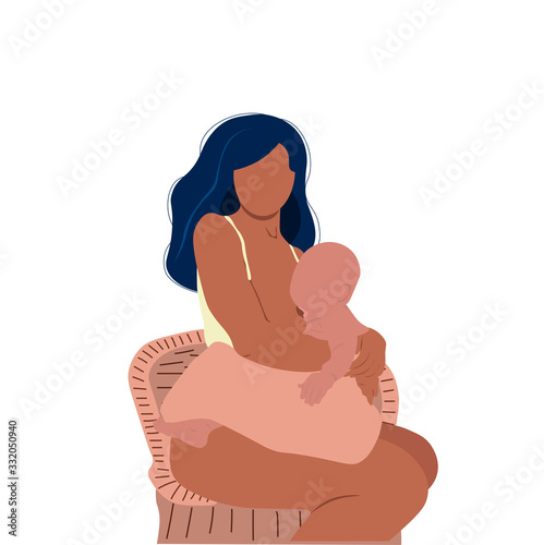 Breastfeeding illustration, mother feeding a baby. Concept vector illustration in cartoon style.