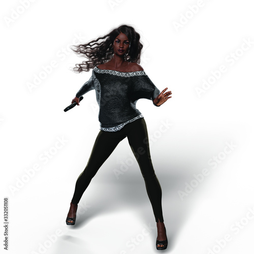 Black Woman with Handgun (Transparent with Shadows)