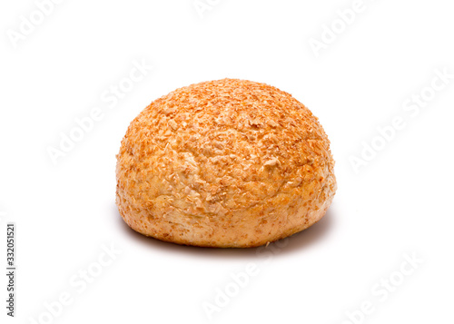 Wholesome round bran bread on white background