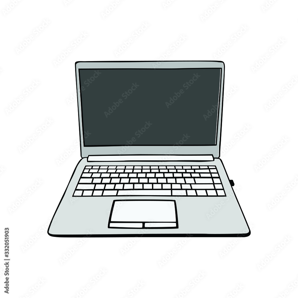 Computer notebook in drawing style vector, information technology Computer notebook in drawing style vector, information technology