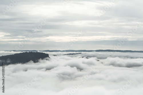sea of fog on top of the moantain ,nice view background