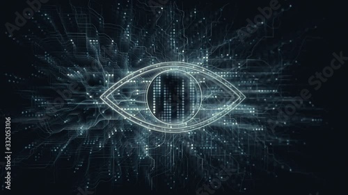 Cyberspace biometric camera for network technology in digital data. Eye scan identify concept animation.