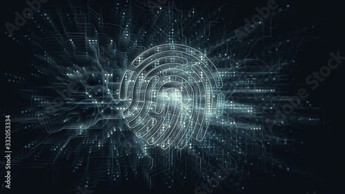 Cyberspace biometric fingerprint identify for network technology in digital data. Thumbprint scan concept animation. photo