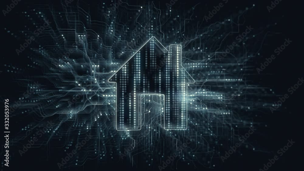Cyberspace intelligent house network in digital data. Smart technology concept animation.