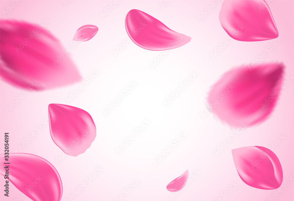 Flowers petals. spring background. flying petals on soft pink background. light and shadow. Vector. Flowers petals. spring background. flying petals on soft pink background. light and shadow. Vector.