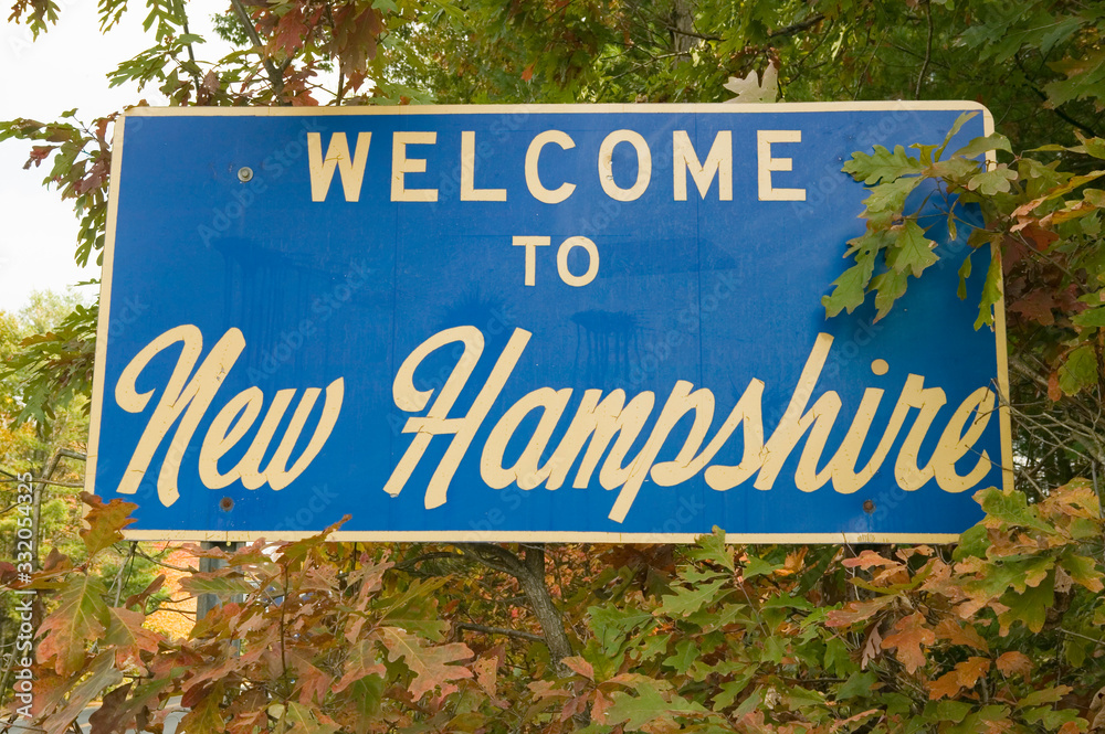 Welcome to New Hampshire state road sign Welcome to New Hampshire state road sign