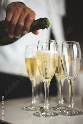 Nice close up photography of champagne serving, poring