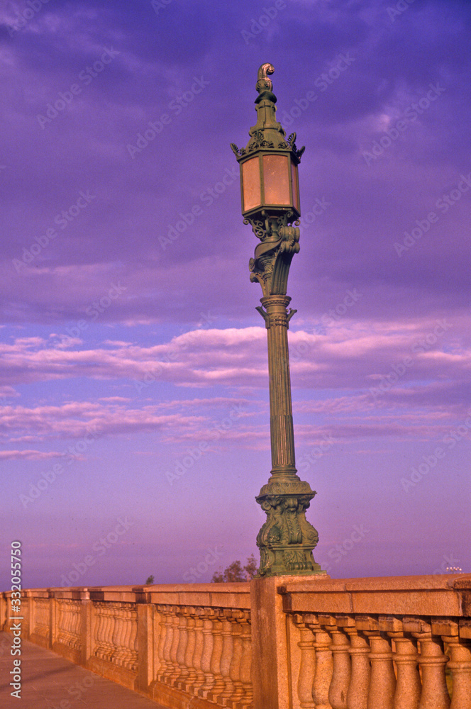 Lamps on London Bridge at Lake Havasu, AZ at sunrise