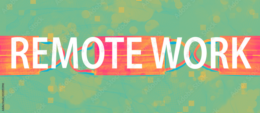 Obraz premium Remote Work theme with face mask on a duo tone background