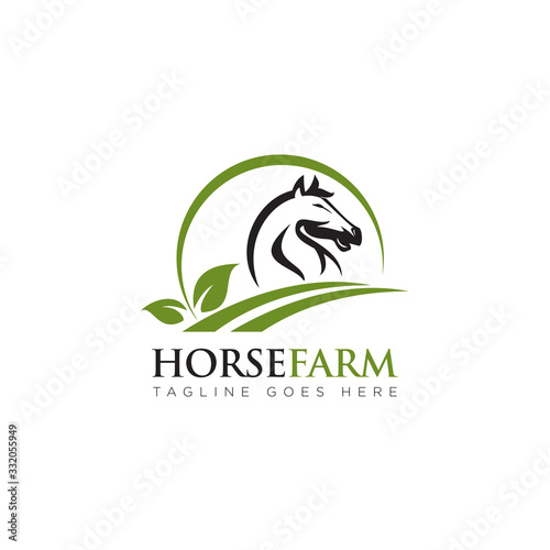 horsefarm logo, with head horse, leaf and land vector