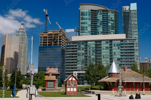 Photography Historic railway museum at the John street Roundhouse Park with Toronto skyline