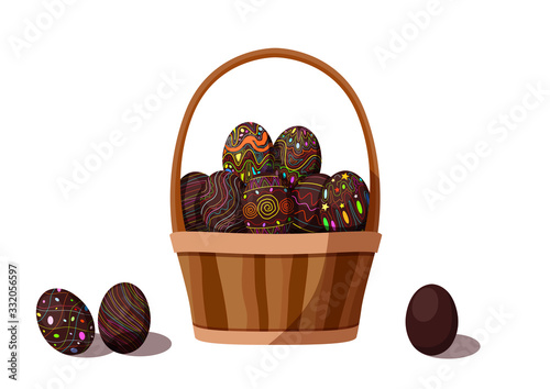 easter egg chocolate and milk colorful in the basket design on white background illustration vector