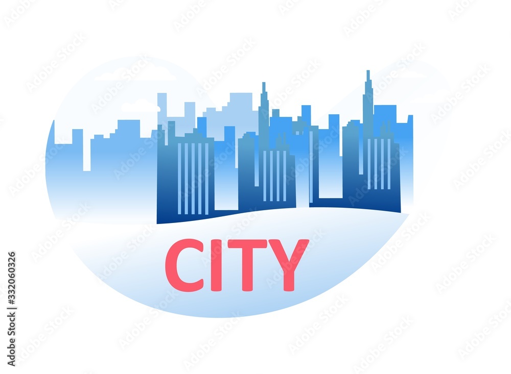 Abstract City Skyline Isolated on White Background Icon. Futuristic Cityscape. Modern Town Buildings Exterior Architecture Silhouette, Design Element, Logo. Cartoon Flat Vector Illustration, Banner Abstract City Skyline Isolated on White Background Icon. Futuristic Cityscape. Modern Town Buildings Exterior Architecture Silhouette, Design Element, Logo. Cartoon Flat Vector Illustration, Banner