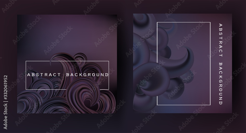 Abstract cards with dark fluid design elements. Vector illustration