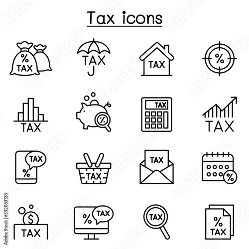 Tax icon set in thin lines style