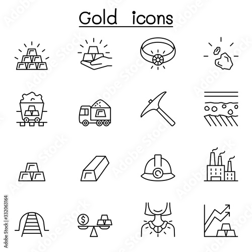 Gold icon set in thin line style