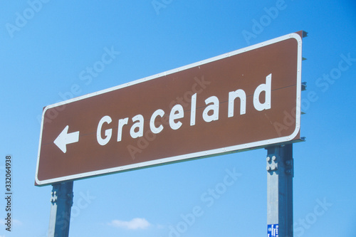 Directional sign to Graceland, home of Elvis Presley, Memphis, TN photo