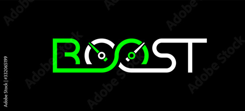 Acceleration boost logo, speedometer concept with letters.
