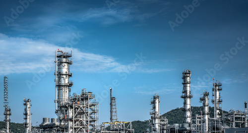 Close up Industrial view at oil refinery plant form industry zone with cloudy sky