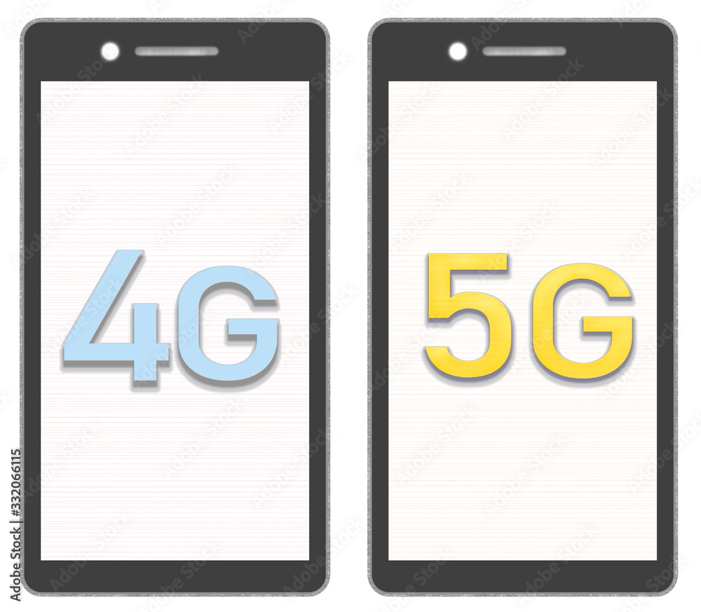 4Gと5Gを比較したスマホイラスト	白画面