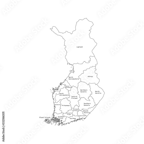 Vector illustration of administrative division map of Finland. Vector map..