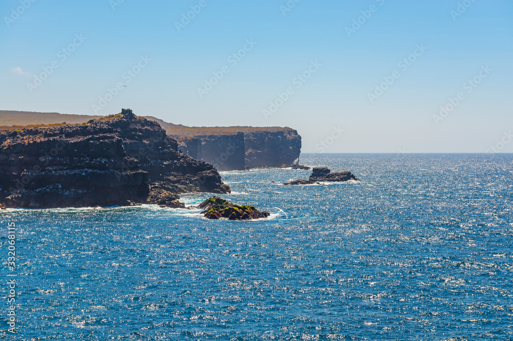 Landscape of the cliffs by Punta Suarez on Espanola island, a famous bird watching spot, Galapagos Islands national park, Ecuador.