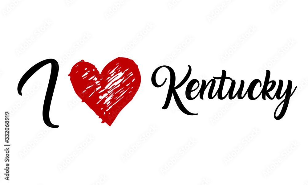 I Love Kentucky Handwritten Cursive Typographic Template with red heart. I Love Kentucky Handwritten Cursive Typographic Template with red heart.